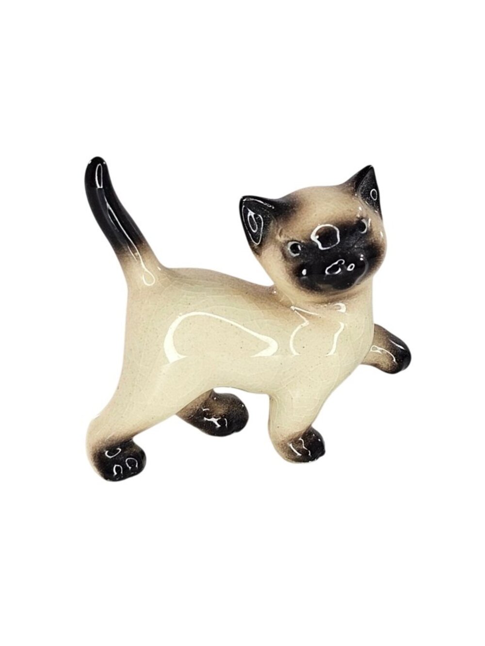 Vintage Hagen Renaker Siamese Cat Miniature Paw Up Blue Eyes Figurine